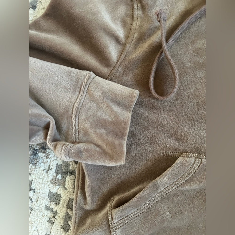 Y2K Hollister Chocolate Brown Velour Zip Hoodie cropped - Picture 3 of 5